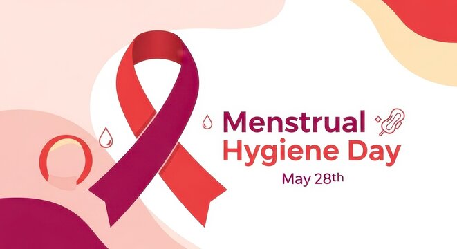 Awareness ribbon for menstrual and hygiene day observed on may 28th annually