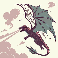 Fototapeta premium Mystical Flying Dragon with Fire and Glow Effects