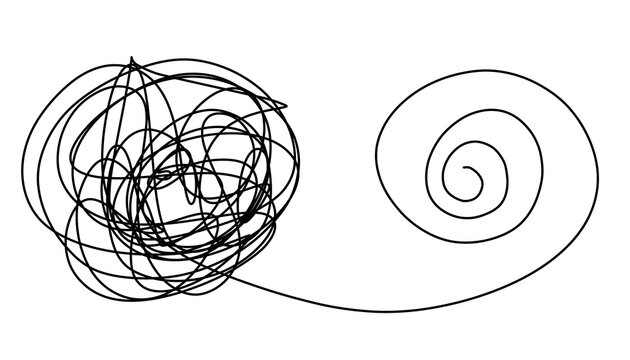 Doodle circle line art inspired by tangled thread confused and solution illustration drawing that can be used for sticker, book, scrapbook, icon, decorative, etc. line thread with black color