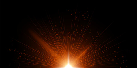 Abstract light burst White radiant center emitting numerous thin rays outward across black background, scattered circular particles, soft glow gradient, dramatic illumination, dynamic explosion effect © Кирилл Макаров