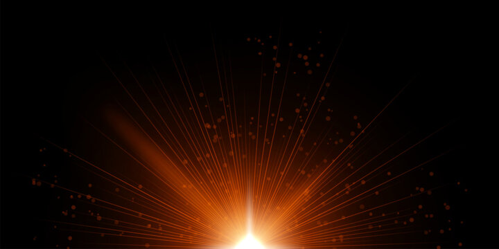 Abstract light burst White radiant center emitting numerous thin rays outward across black background, scattered circular particles, soft glow gradient, dramatic illumination, dynamic explosion effect