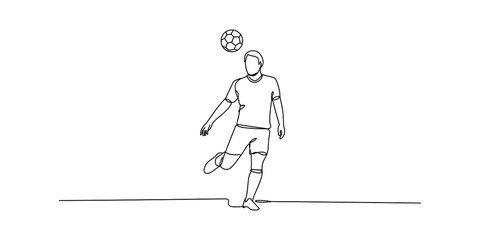 A single continuous line drawing of a soccer player kicking a ball during a professional game Vector, illustration © Badhon_Art Gallery