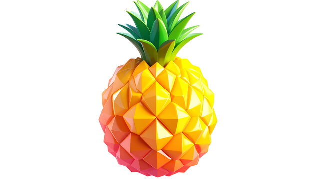 Low poly pineapple fruit render on black background; tropical fruit design element