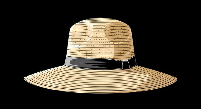 A light beige woven straw hat with a black ribbon band and a wide brim, suitable for sunny days and outdoor activities