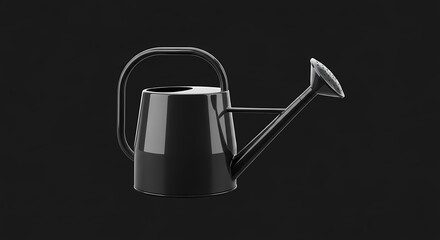 Obraz premium Shiny black watering can on a dark background for garden or home use