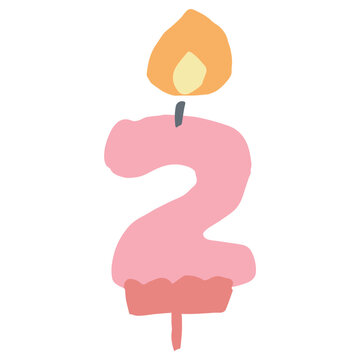 ふわふわパステルバースデー｜数字の2のロウソク キャンドル 幼稚園・保育園向けイラスト