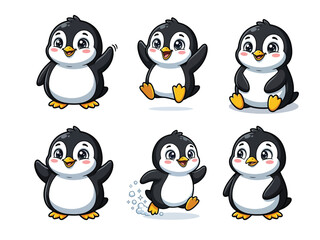 Naklejka premium Cute Baby Penguin Cartoon Character Winter Animal Mascot Isolated White Background Vector Illustration