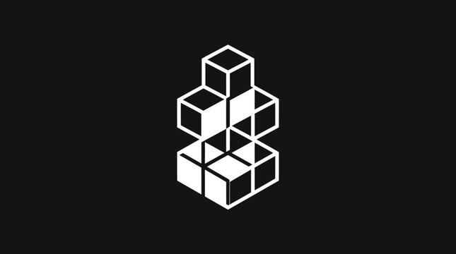 Abstract Isometric Cubes Composition on Black Background