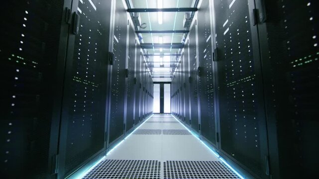 Futuristic digital city with network lines, cloud servers, and data streams showcasing internet big data era.