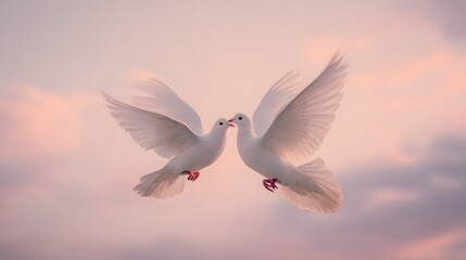 Fototapeta premium Gentle doves share a tender moment symbolizing love unity peaceful connection serene romantic imagery
