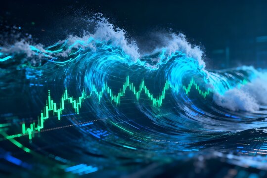 Financial data flow background, stock market digital wave animation seamless loop 4k