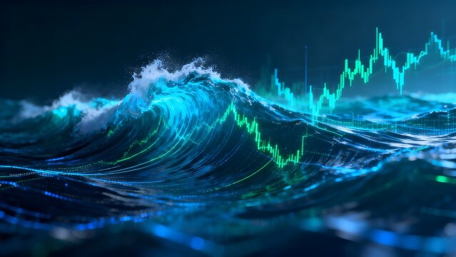Financial data flow background, stock market digital wave animation seamless loop 4k