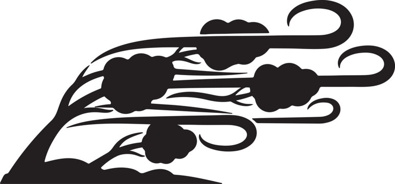 Black tree, windy tree, silhouette tree, abstract tree, decorative tree isolated on Transparent Background
