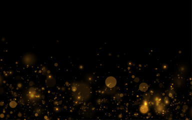 Gold PNG sparkle bokeh circles glow with warm festive shine on black backdrop. Tiny glitter particles drift slowly. Ideal for elegant holiday design. © dedstock