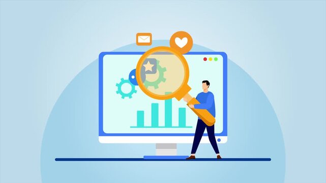 Team Optimizing Website For Search Marketing. Digital Marketing concept. Full length animation illustration. High quality&nbsp;4k&nbsp;footage