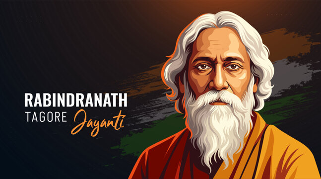 Rabindranath Tagore Jayanti Background with Artistic Portrait and Cultural Theme