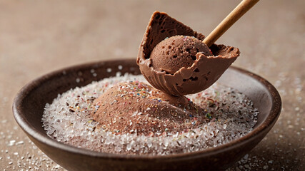 Fototapeta premium Image of a bowl of delicious chocolate ice cream served