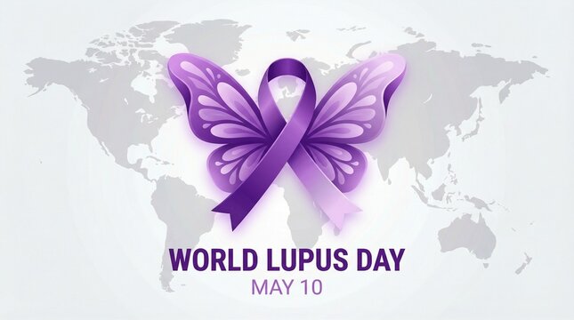 World lupus day. Lupus awareness background with purple ribbon. Vector illustration