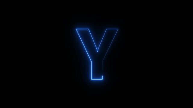 Blue neon letter Y with glowing split outline forming modern alphabet typography character in clean digital style on dark background 4k visuals