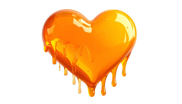 Glossy dripping honey heart on black background for design and decoration use