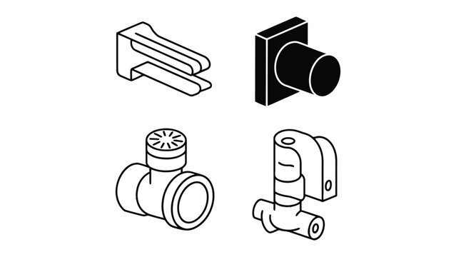 Water Supply Fixtures: An illustrated guide showcasing various essential fixtures, including a valve, a pipe fitting, a water tap, and other plumbing components, for efficient water supply management.