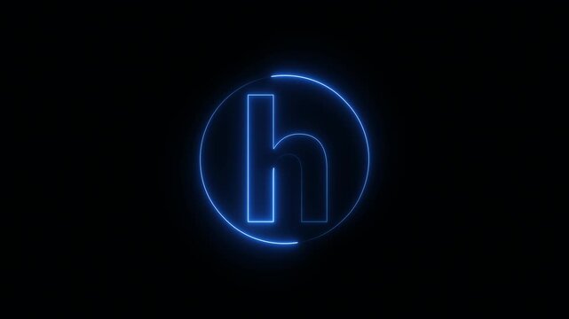 Neon glowing lowercase letter h in blue light outline style forming modern alphabet typography character in minimal digital design on dark background 4K black background visuals