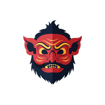 Cartoon devil face with beard.