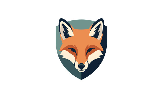 A stylized fox head on a shield with muted colors