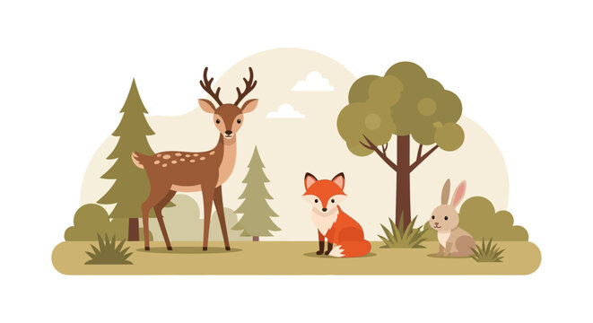 Brown Deer With Large Antlers Standing.