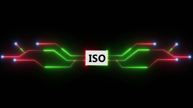 ISO file format icon with glowing red and green circuit lines representing disk image data and digital storage system on dark background 4k animation videozzzzzzzzzzzzzzzzzzz
