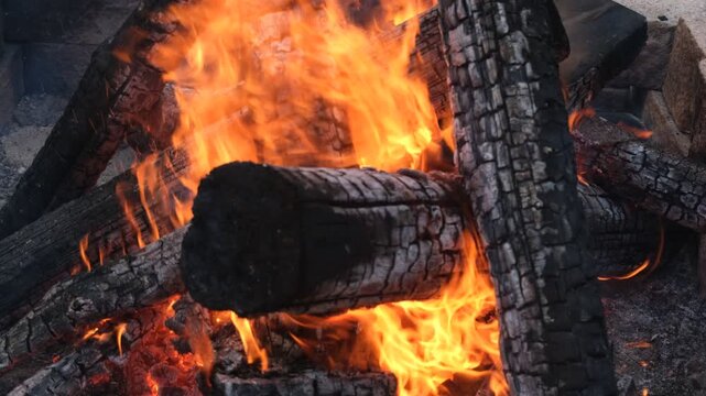 Crackling Fire with Temple Bell Sound and Ambient Voices in Japanese Setting