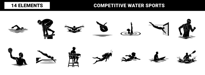 Naklejka premium Competitive Swimmer Silhouettes