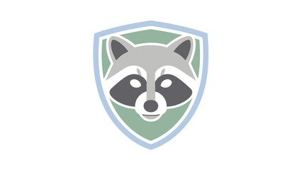 Stylized raccoon face centered within a blue and green shield shape © Engg