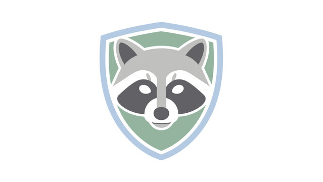 Stylized raccoon face centered within a blue and green shield shape