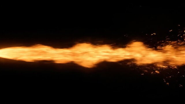 Bright muzzle flash with orange light and smoke against a black background.