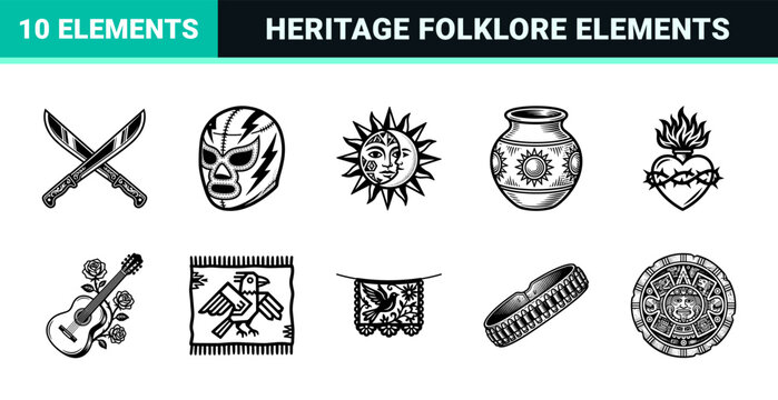 Mexican Cultural Woodcut Symbols