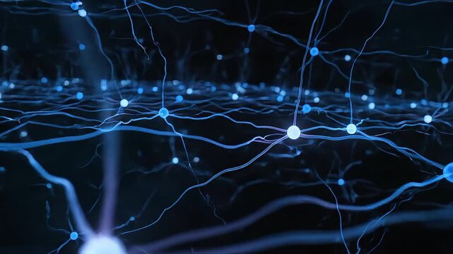 Abstract neural network with glowing blue connections and nodes, symbolizing complex data and communication.