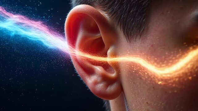 Human ear with colorful energy waves for Contemporary Lifestyle and Visual Storytelling