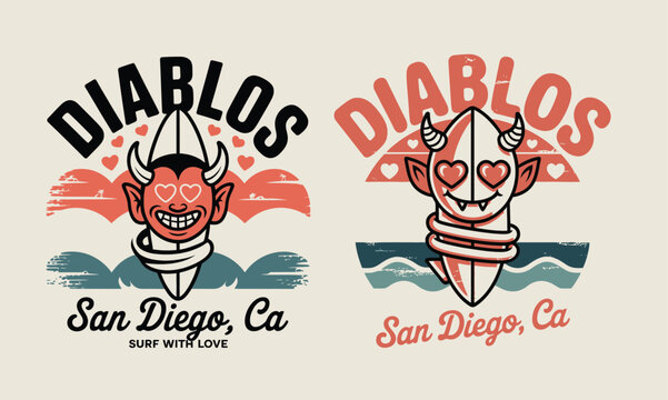 Diablos san diego vintage baseball team logo design with devil mascot illustrations