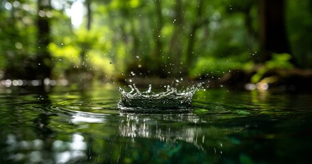 Fototapeta premium Water Crown: A Splash of Life in the Forest Pool