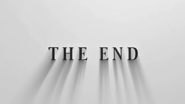 Cinematic 'The End' title card with dynamic moving shadows on white background