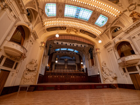 The Smetana Hall, the main concert hall located inside the Municipal Housein Prague, Czech Republic. 