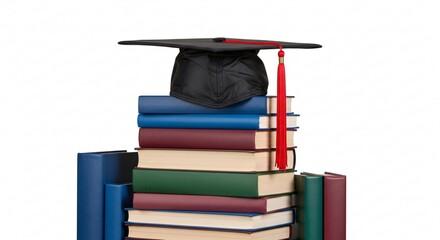 Stack of colorful books with a graduation cap on top symbolizing education learning achievement and academic success in a professional and inspiring setting