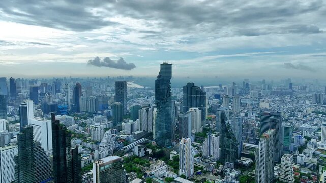 Aerial view of skyscraper in Bangkok, Thailand.