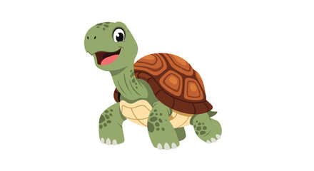 Obraz premium Friendly cartoon turtle with a green body and brown shell, smiling and looking forward in a cheerful illustration for kids.