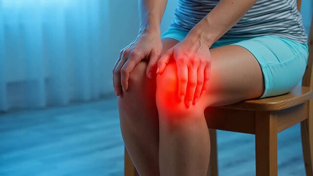 Person holding painful knee on chair for Digital Transformation and Cyber Infrastructure