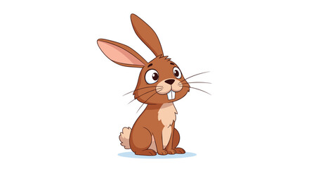 Obraz premium Cute brown rabbit character with long ears and big curious eyes sits comfortably and looks off to the side with great interest.