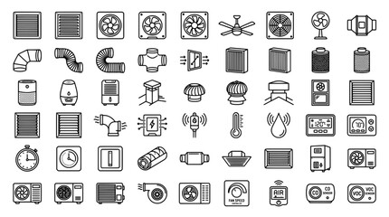 Fototapeta premium Air conditioning and ventilation system icons in clean modern vector style