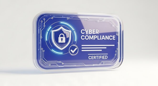 Seal of cyber compliance certification on a secure server rack