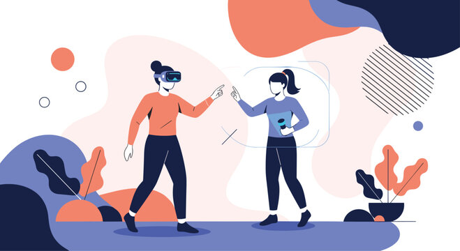 Two outdoor enthusiasts with gear are checking their location on a map while trekking through a beautiful forest and mountains.